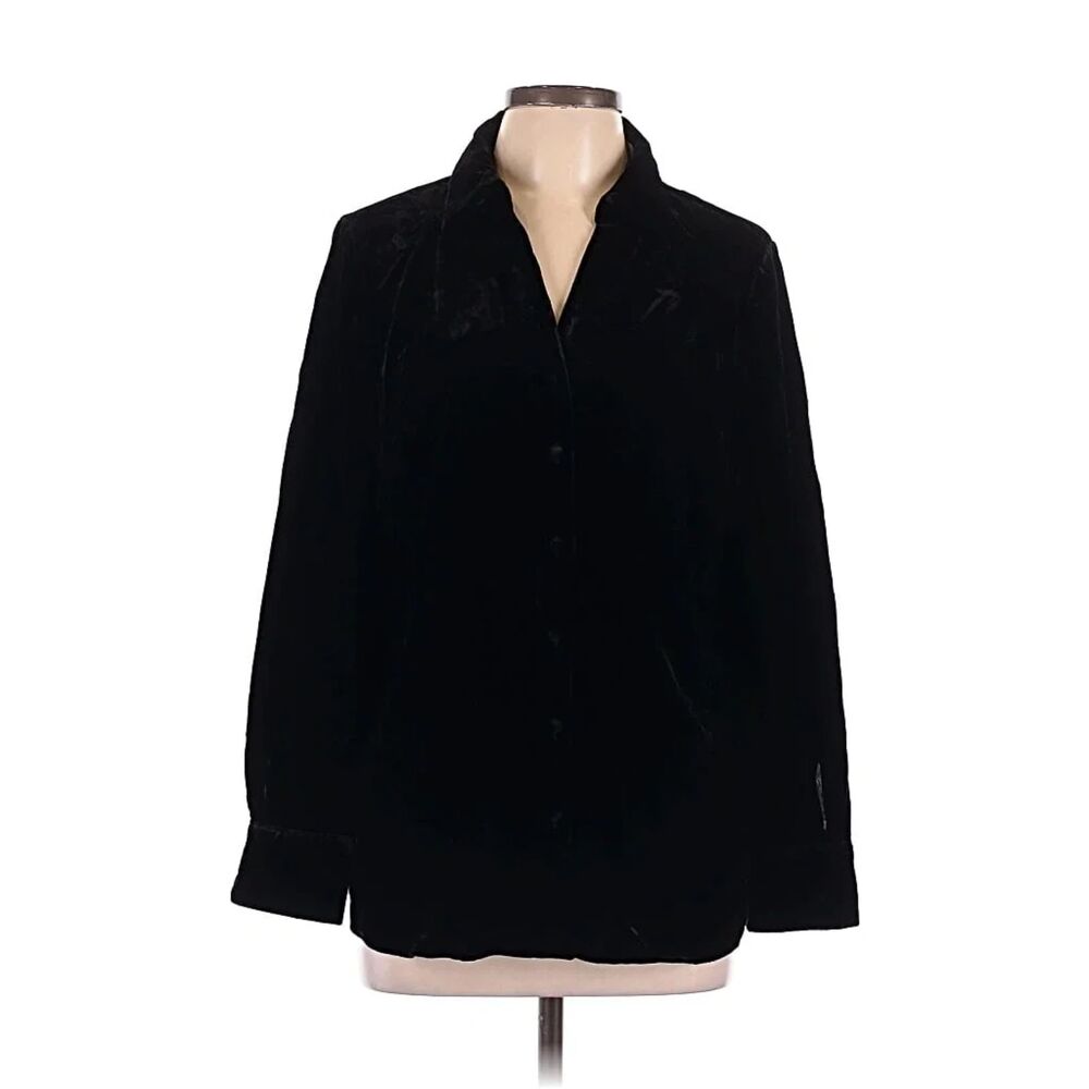 Talbots Velvet Button Down Shirt Women's L Black Whimsigoth Witchy Party NWT
